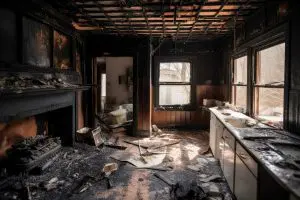 Interior of a house after a fire.