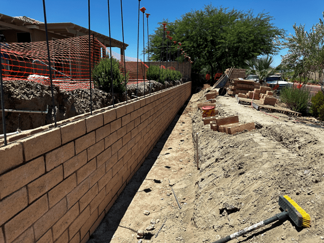 retaining wall in progress