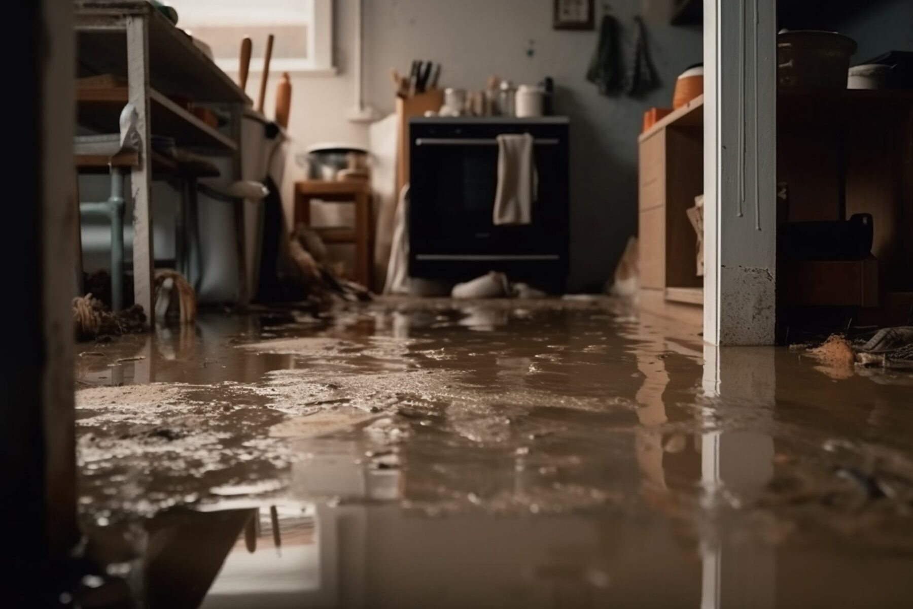 Flood Response Water Repair Services Water flooding the kitchen floor