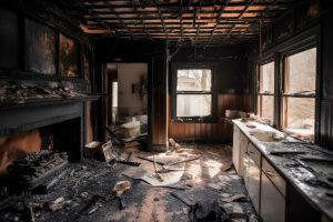 Interior of a house after a fire.