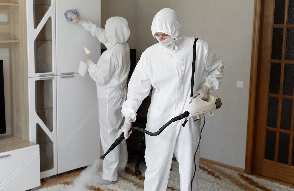 Biohazard Cleanup: A Comprehensive Safety and Compliance Guide - Flood Response Biohazard cleanup technicians cleaning a home.