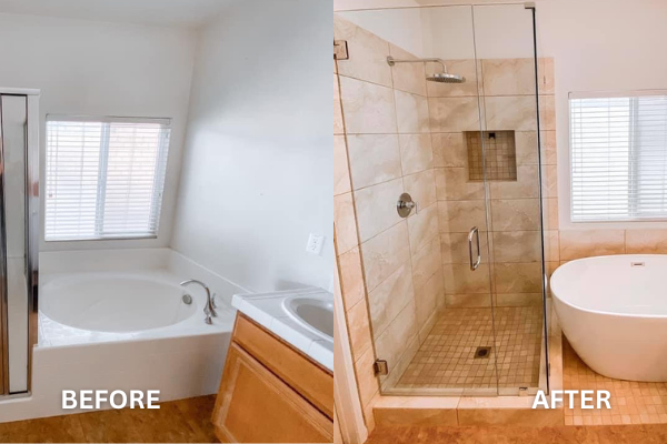 2 bathroom remodel before and after